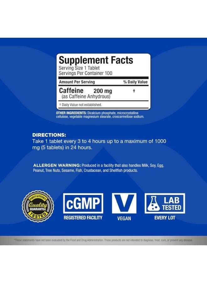 ALLMAX Caffeine - 100 Tablets - Increases Mental Alertness, Focus & Energy - Vegan - 100 Servings - Image 2